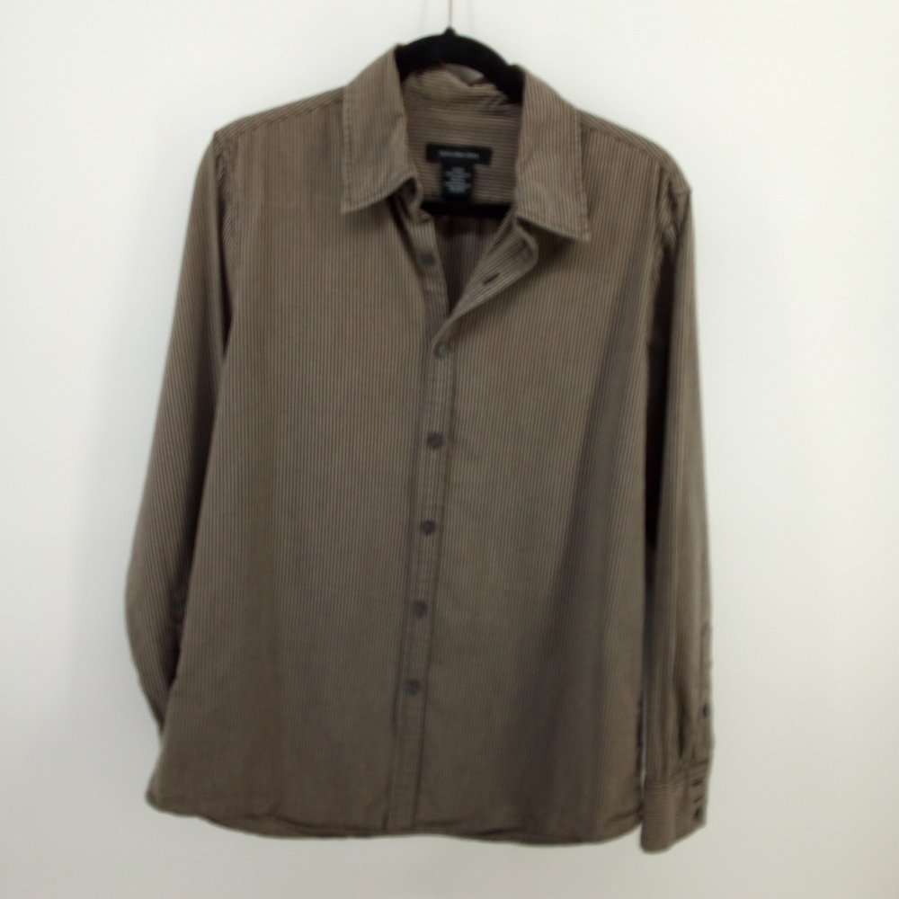 Calvin Klein Jeans Button Up Brown Black Stripe Shirt Small - Picture 2 of 7